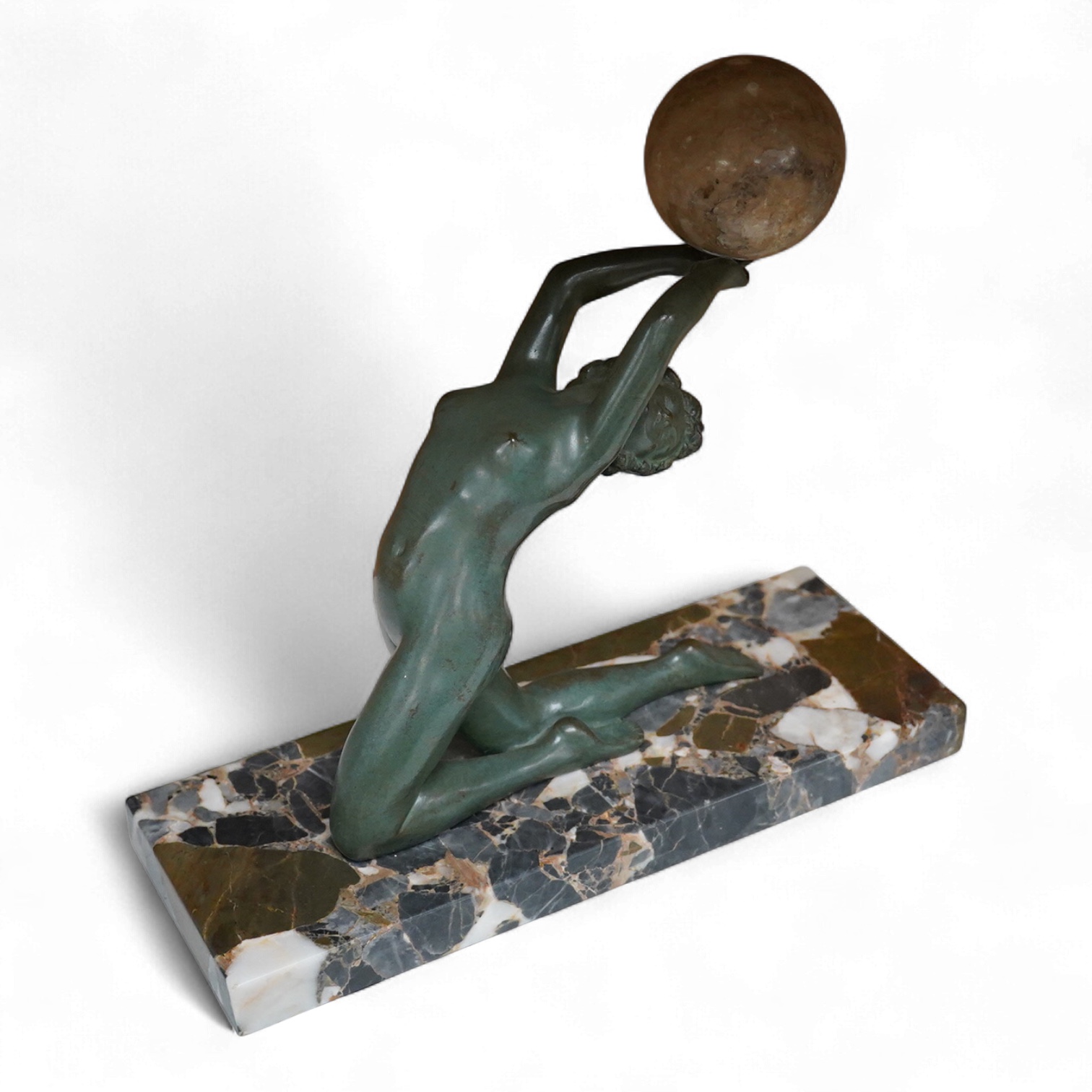 A French Art Deco bronze designed by C. Mirval, on marble plinth, engraved signature, 27cm